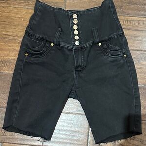 Sleek High-Rise Black Button Shorts